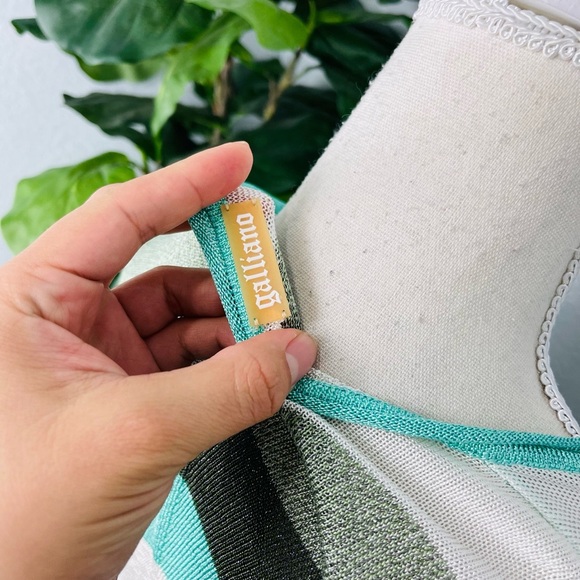 Y2K Galliano Metallic Sparkle Striped Blue Green Open Cárdigan - Picture 7 of 14